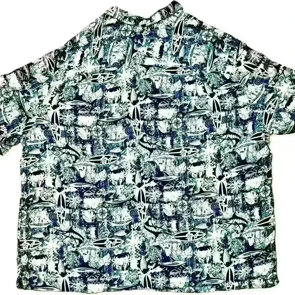 Island Passport Nautical Print Short Sleeve Camp Button Up Nautical Print 2X - Picture 3 of 5